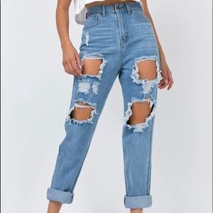 Princess Polly LAZULLI RIPPED JEANS MID WASH DENIM